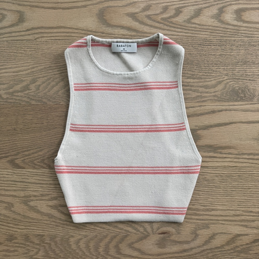 Babaton White and Orange Fitted Crop Tank Top
